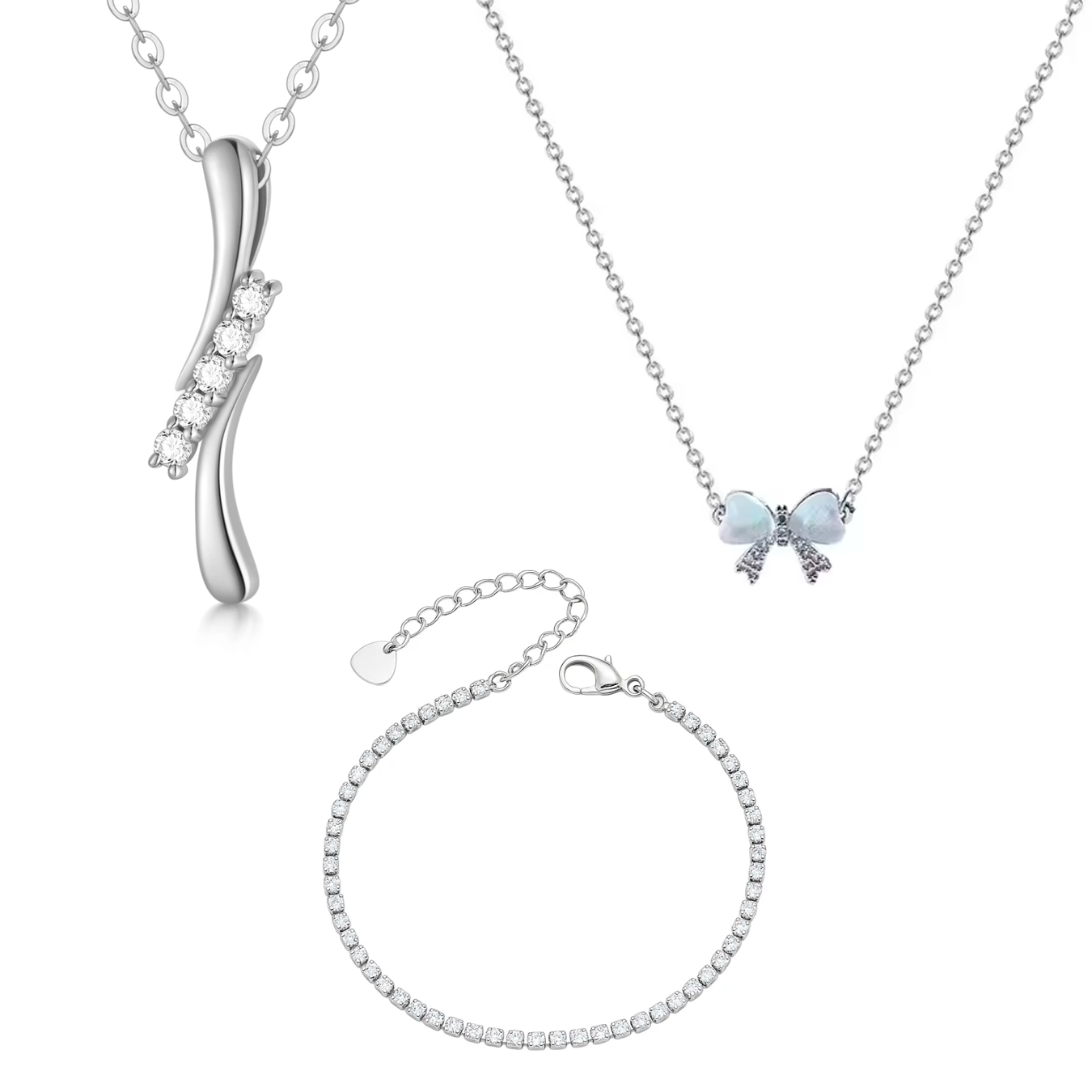 Kit Colar Elos Eternos e Arco Opala + Pulseira Prata Luz